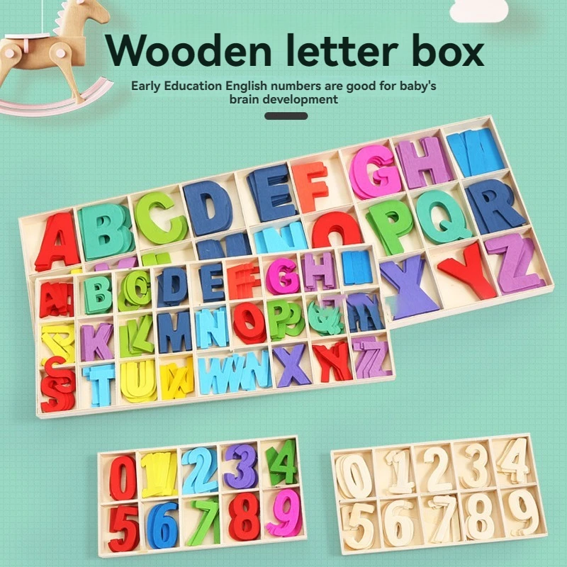 Children Early Education 26 English Letter Box DIY Baby Puzzle Cognition Wooden Color Letter Piece Decoration