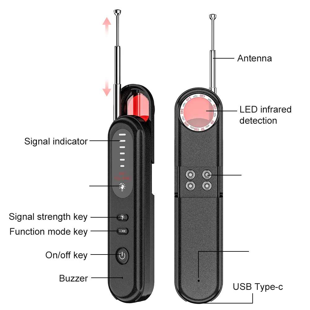 Imagem -06 - Detector de Câmera Escondida sem Fio Anti-spy Car Gps Tracker Listening Device All Signal Scanner Gadget Segurança para Casa Bug rf T01