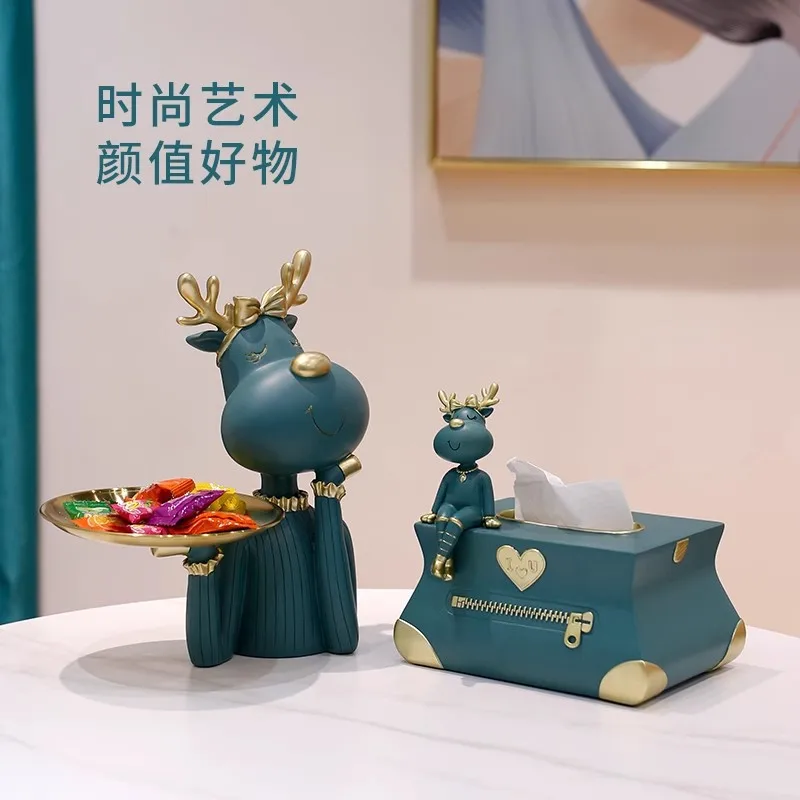 Blue Deer Pattern Tissue Paper Box. Multi-functional Desktop Storage Tissue Box for Living Room Dining Room Bedroom.Storage Box.