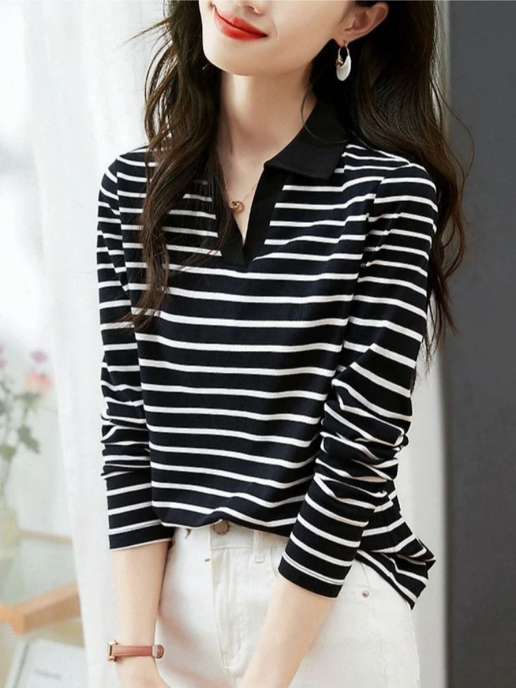 

Французская шикарная блузка-поло для женщин: легкая хлопковая футболка с вышивкой, круглым вырезом и длинным рукавом для стройной фигуры