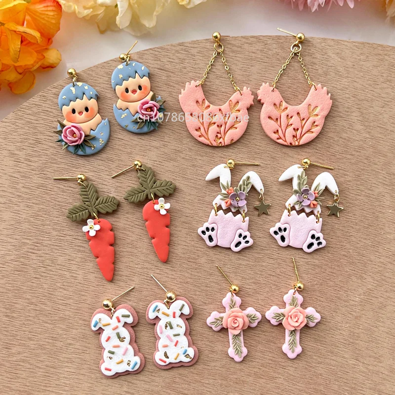 Easter Days Animal Bunny Polymer Clay Cutters Easter Cute Chicken Rabbit Cross Pottery Clay Earrings Cutting Die Jewelry Tools