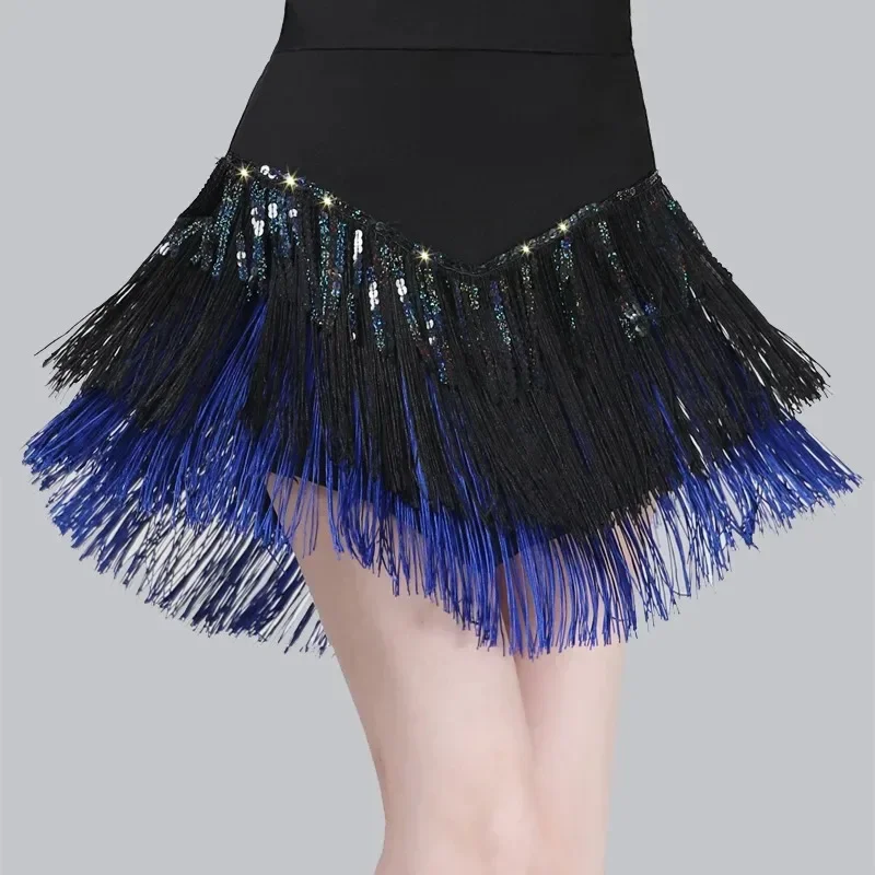 

Latin Dance Clothes New Adult Women Tassel Short Skirt Three-Step Step Dance Clothes Sequin Performance