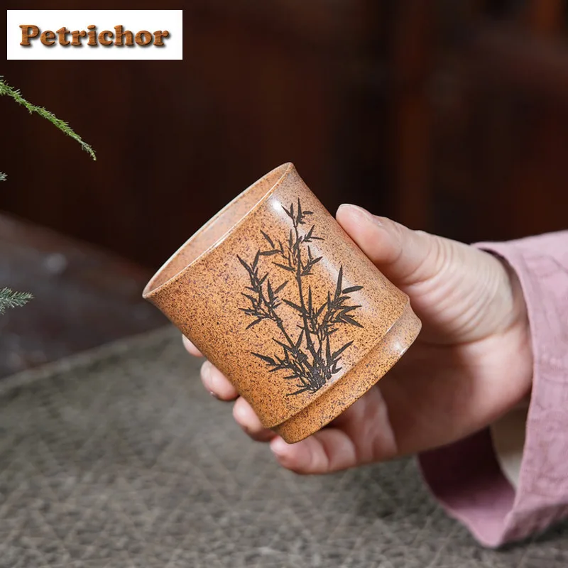 225 مللي Yixing Zisha الخزف الذي يحرك الخشب الخيزران فنجان الشاي الإبداعية وعاء الشاي أكواب واحدة تذوق الشاي كوب شخصي Jianzhan كوب رئيسي