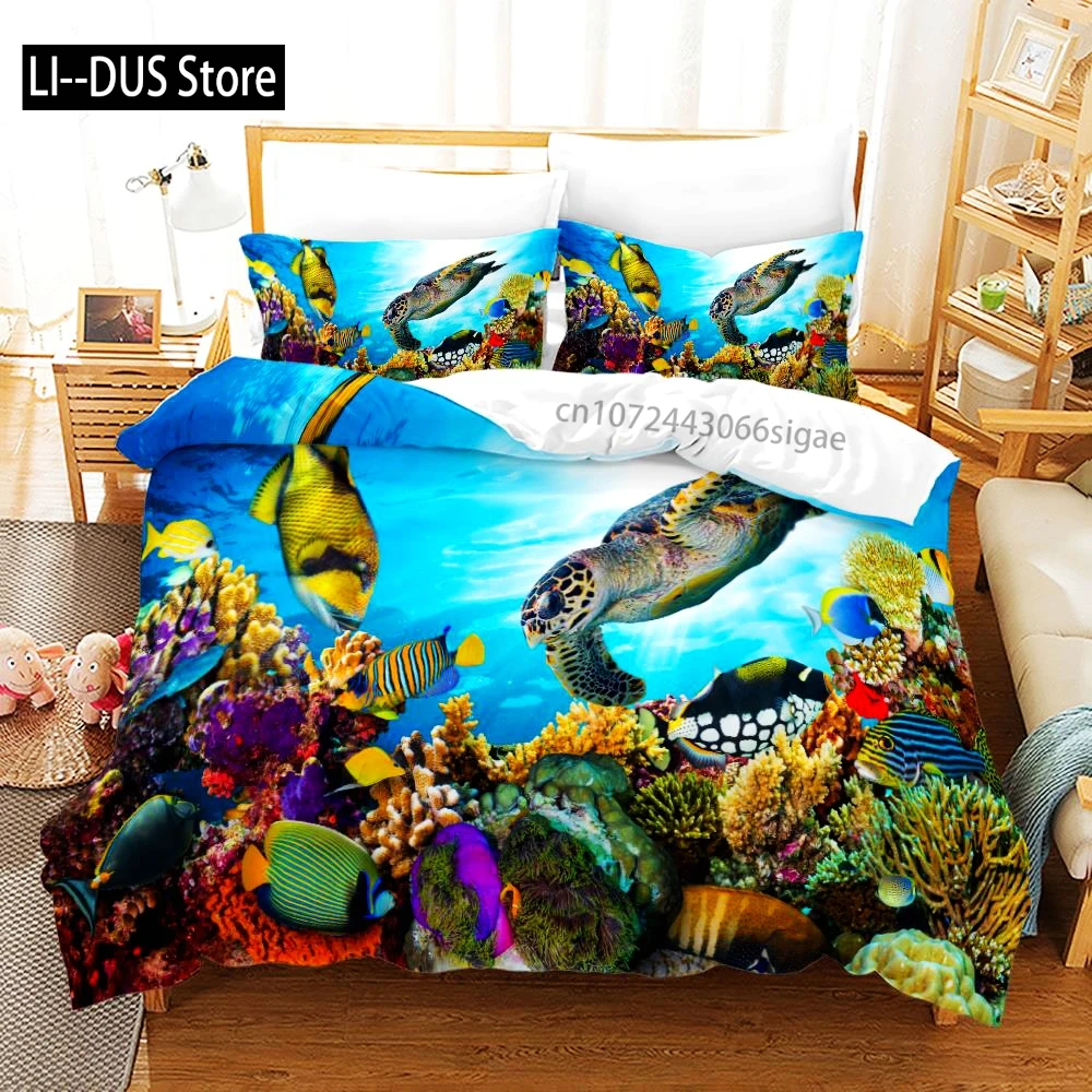 

The underwater world Bedding Set Single Twin Full Queen King Size Fish Bed Set Aldult Kid Bedroom Duvetcover Sets 3D Print 014