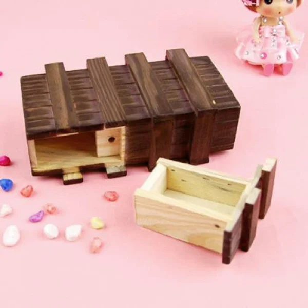 Caja de Rompecabezas de Madera Marrón 16*8.5*5.5Cm Madera Natural Cajón Secreto Para Niños Almacenamiento Seguro Juego Educativo Compartimento Oculto
