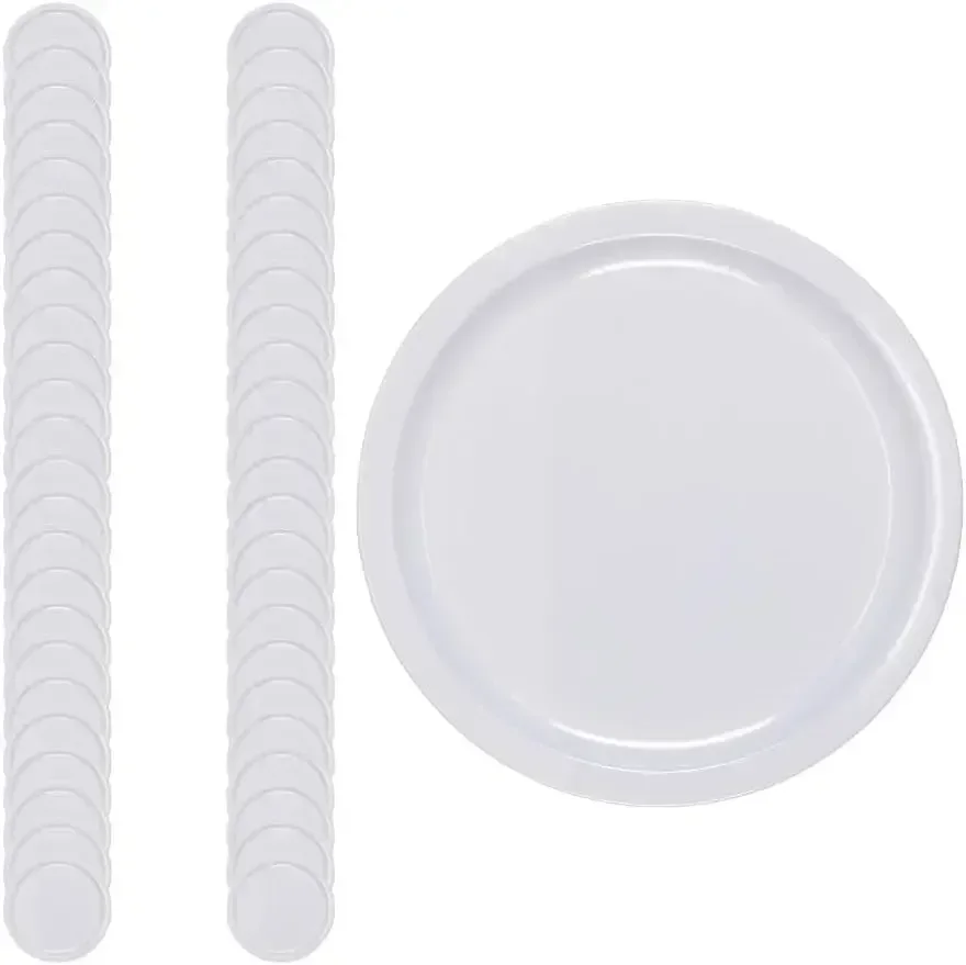 Kingline Reusable Plastic Dinner Plate, Melamine, White Food Service Products, Home and Restaurant, 10 Inches