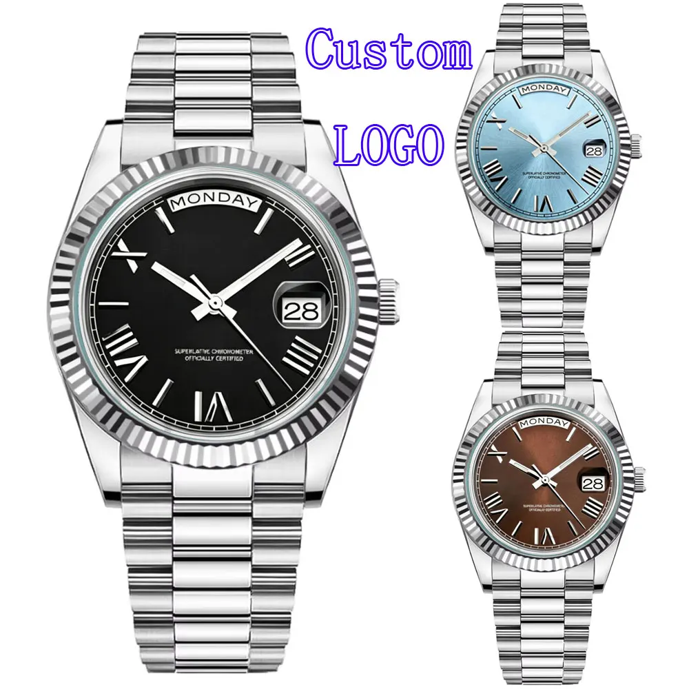 Custom LOGO Watch for Men Luxury Miyota 8285 Day Date Automatic Watch Sapphire Glass 10ATM Waterproof Mechanical Wristwatch