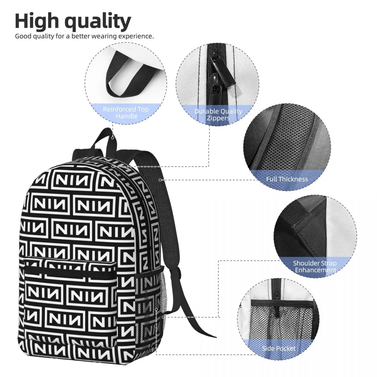 NIN Logo Nine Inch Nails Backpack Daypack Large Capacity Kids BookBag School Bag Shoulder Bags for Men Women