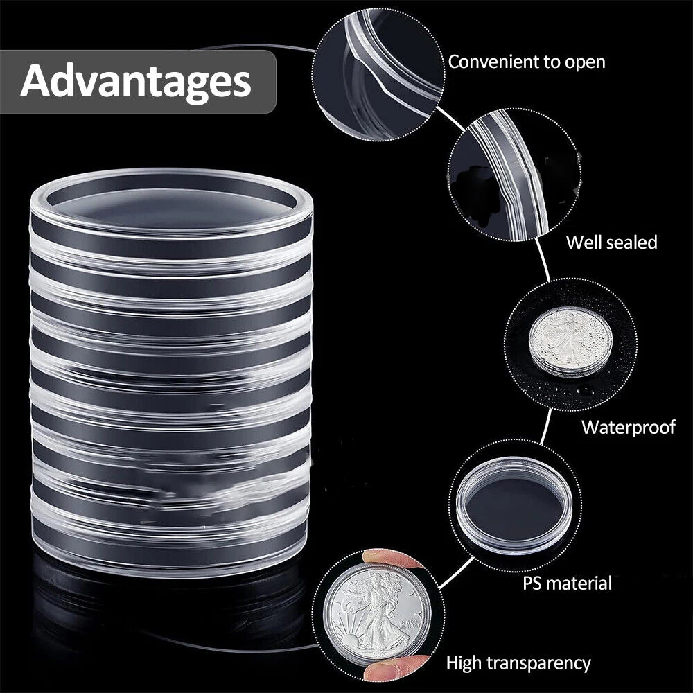 Snap Lock Coin Case Protective Cover 40mm Fit Transparent Coin Display Stand UV Resistant Coin Box for Coin Exhibition Display