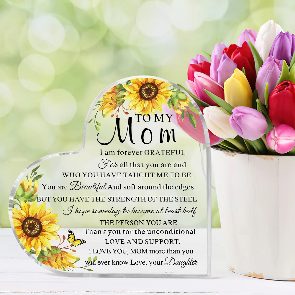 Mother's Day Gifts Birthday Gifts for Mom Bonus Mom Mother in Law from Daughters Son Meaningful Ideal Gifts Acrylic Heart
