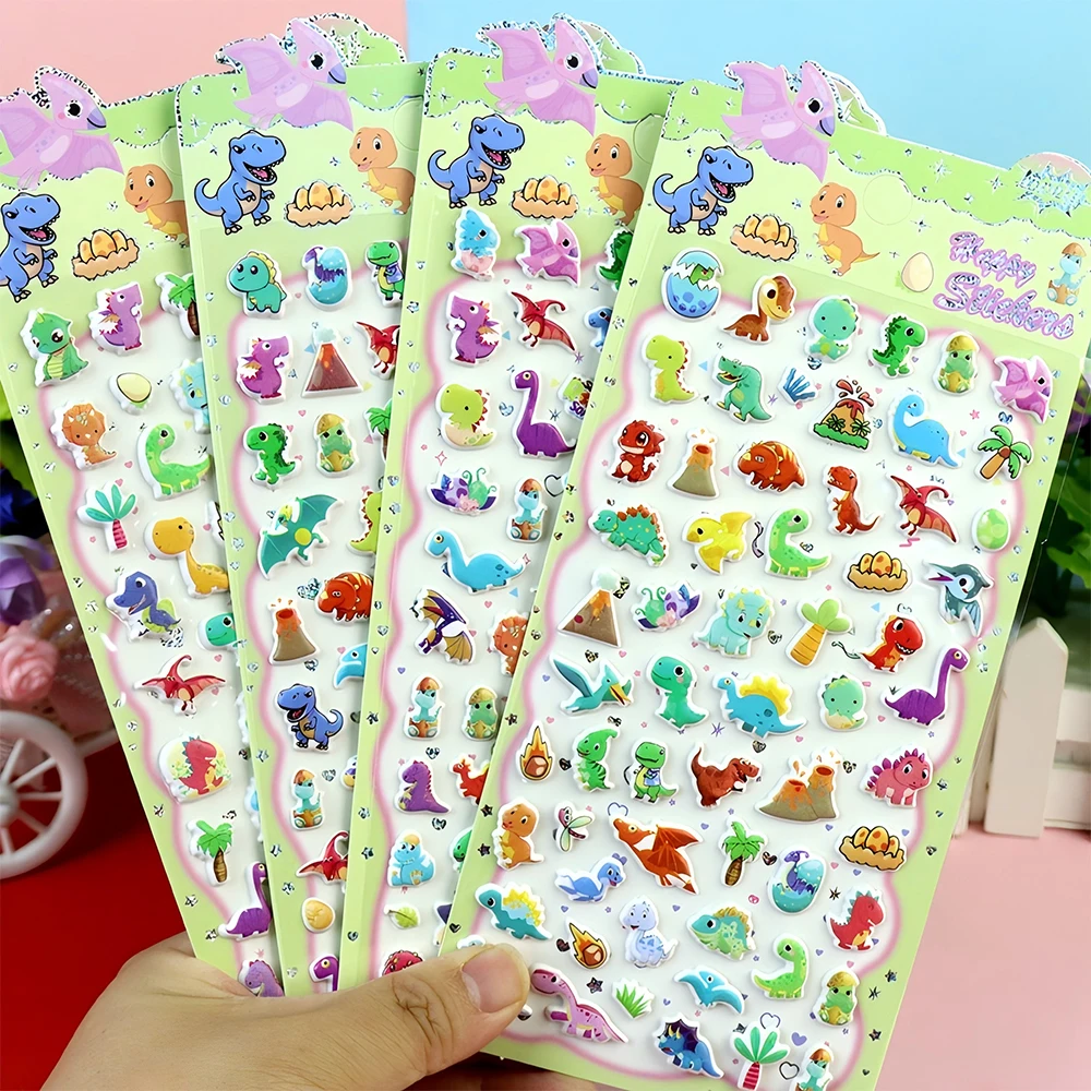 4 stücke Kawaii Tier Dinosaurier 3D Blase Aufkleber Graffiti Fahrrad Gepäck Schreibwaren Wasserdicht Nette Dekoration Puffy Aufkleber Geschenke