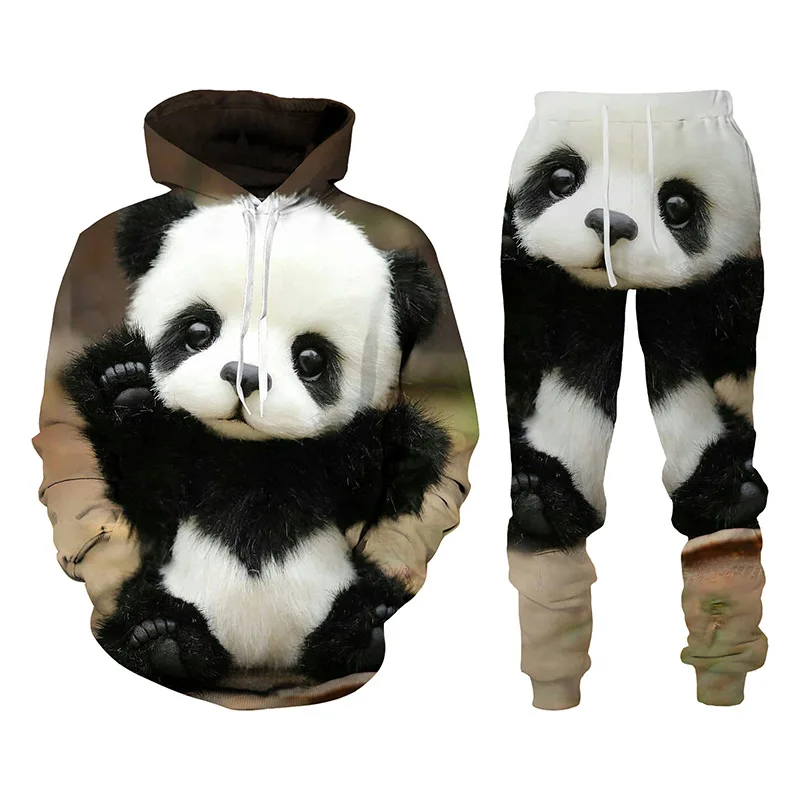 Cute Animal Panda 3D Print Hoodies Pants Sets Men's Sweatshirts Sweatpants Jogging Pants Two Piece Suits Tracksuit Men Clothing