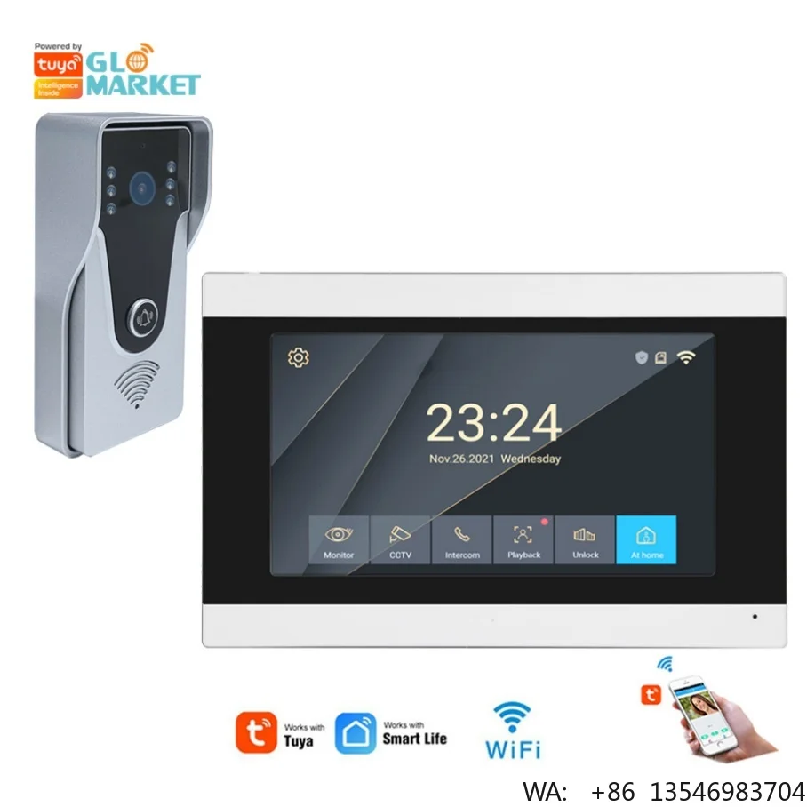 

Glomarket 7-Inch Screen Tuya Remote Unlock Electric Lock Video Door Phone 1080P HD WIFI Multi-Apartment Intercom Access Control