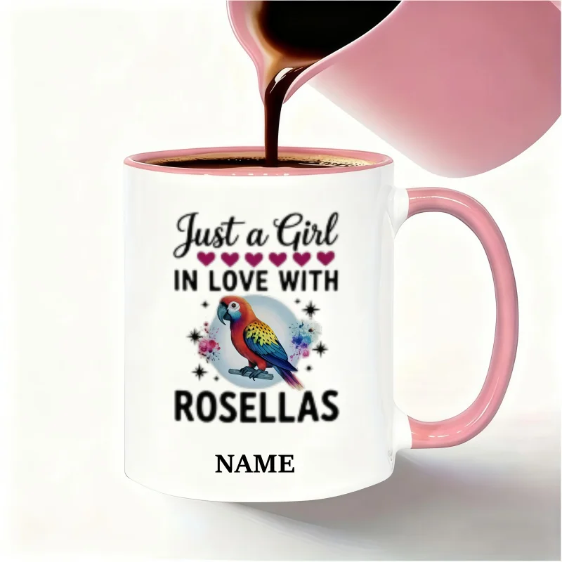 Customizable Name Mug with Rose Parrot Design - Perfect Birthday and Holiday Gift - Unique Personalized Coffee Cup