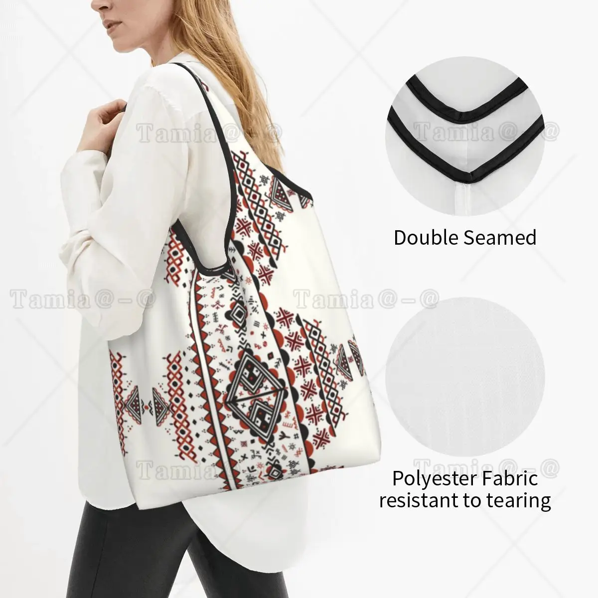 Custom Recycling Kabyle Amazigh Pattern Shopping Bag Women Tote Bag Portable Berber Art Symbol Grocery Shopper Bags