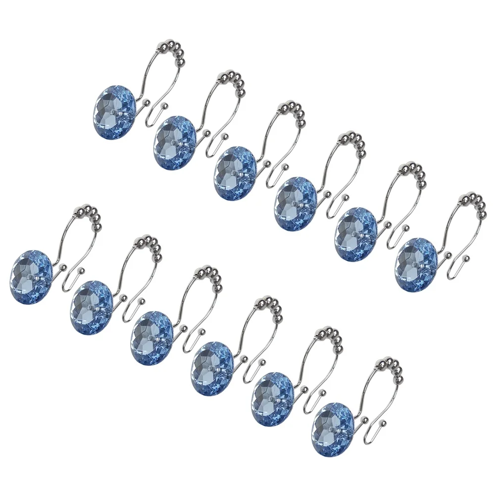 

12Pcs Blue Shower Curtain Hooks Stain Resistant Long Lasting Use with Decorative Rhinestones for Modern Bathrooms