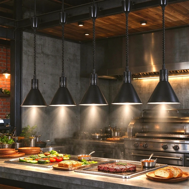 Commercial Retractable Food Heat Lamp with Switch Vintage Industrial Hanging Lamp for Buffet Restaurant Supermarket Food Display
