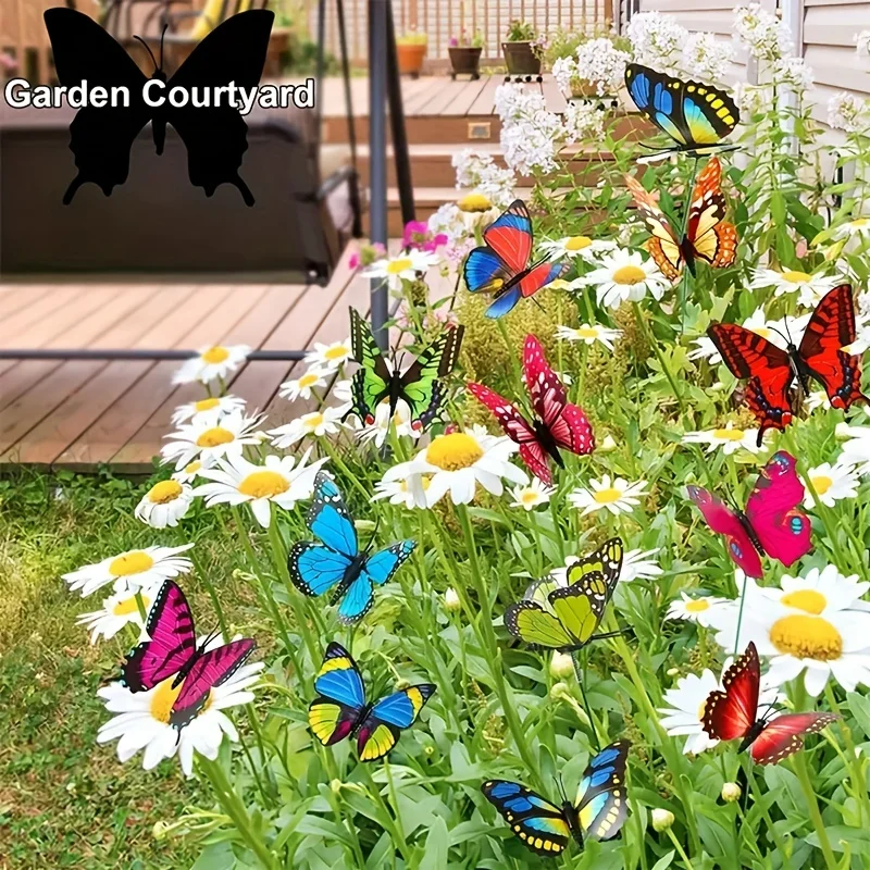，24pcs Glow In The Dark Luminous Butterfly Stakes - Perfect For Outdoor Garden Lawn Decoration!