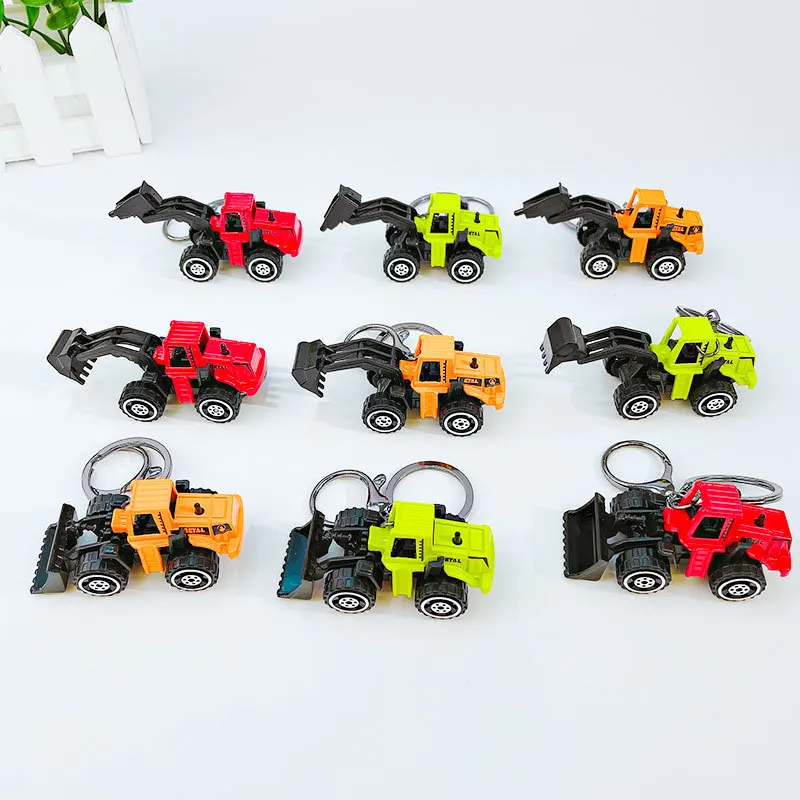 Creative Mini Alloy Engineering Inertia Car Toy Keychain Pendant Cartoon Realistic City Excavator Bulldozer Pull Back Car Toy