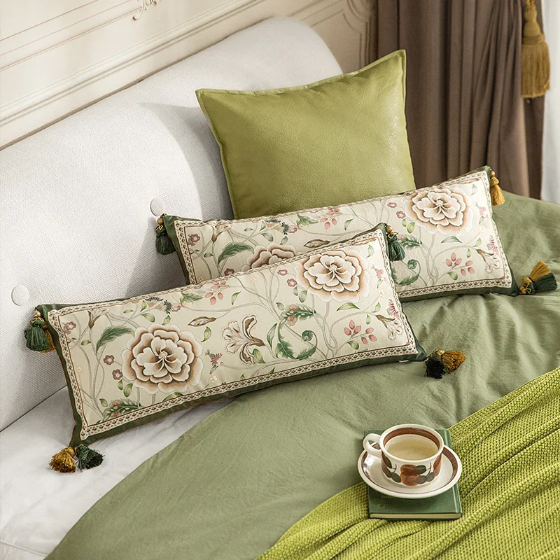 Quality Velvet Cushion Cover,Luxury Floral Tassel Pillowcase,Shell Square,American Farmhouse,Vintage Home Decoration,Green,45cm