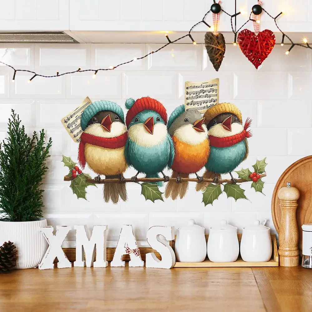 Christmas Cute Birds Wall Sticker Bathroom Toilet Decor Living Room Cabinet Refrigerator Home Decoration Decals Stickers S759