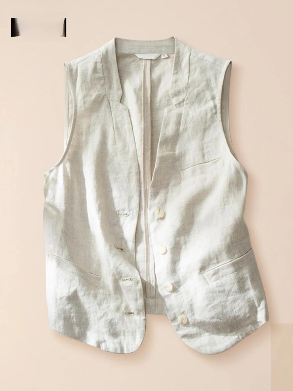 Linen Vest Women's Spring Summer New Casual V-neck Thin Cotton Linen Material Vest Jacket Lightweight Single-button Closure
