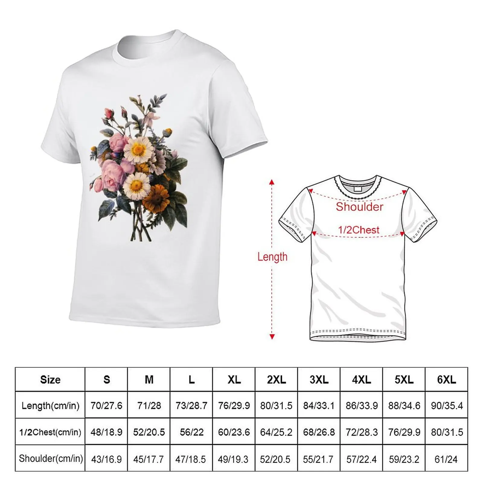 vintage botanical art, beautiful yellow daisy and pink rose flowers. T-Shirt quick drying rapper graphic tees luxury clothes men