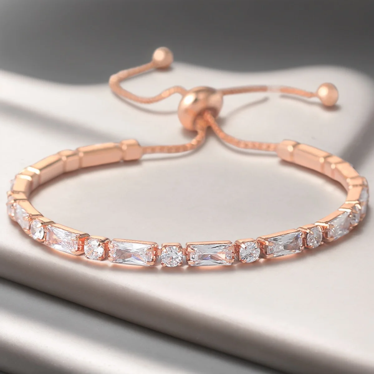 Trendy Einfache Tennis Armband Für Frauen Geschenk Kpop Zirkon Rose Gold Farbe Handgemachte Hochzeit Einstellbare Armbänder Schmuck H028