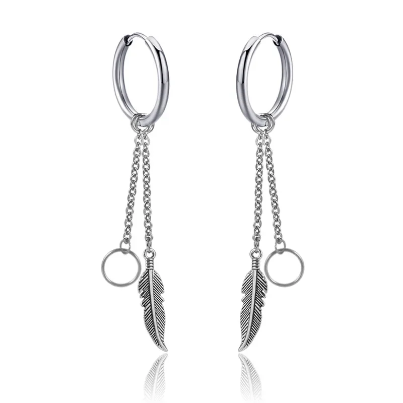 New Punk Stainless Steel Chain Hoop Earrings For Women Men 2023 Trendy Goth Pop Hip Hop Pendants Ear Jewelry Accessories Earring