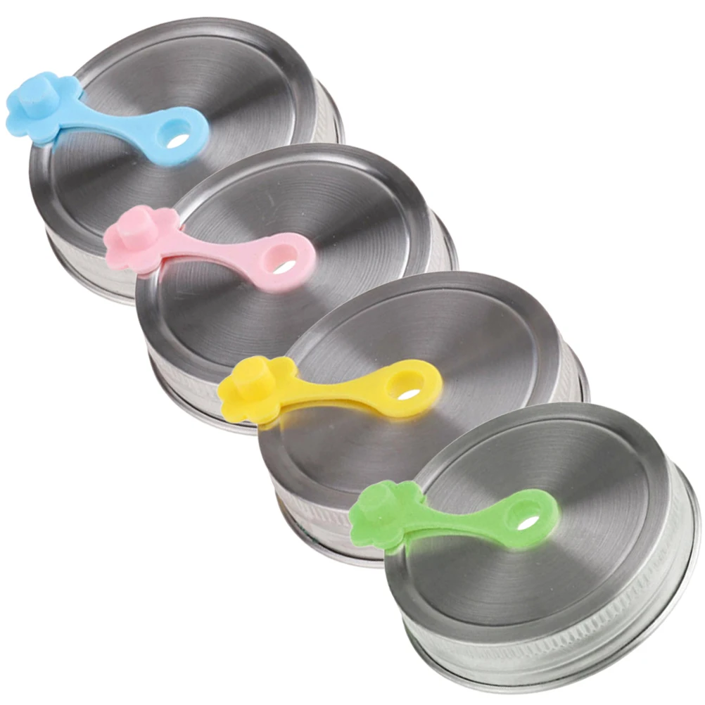 

4pcs Stainless Steel Straw Lids Stoppers for Jar Wide Mouth Sealed Anti-leakage Canning Bottle Kitchen Glass Containers