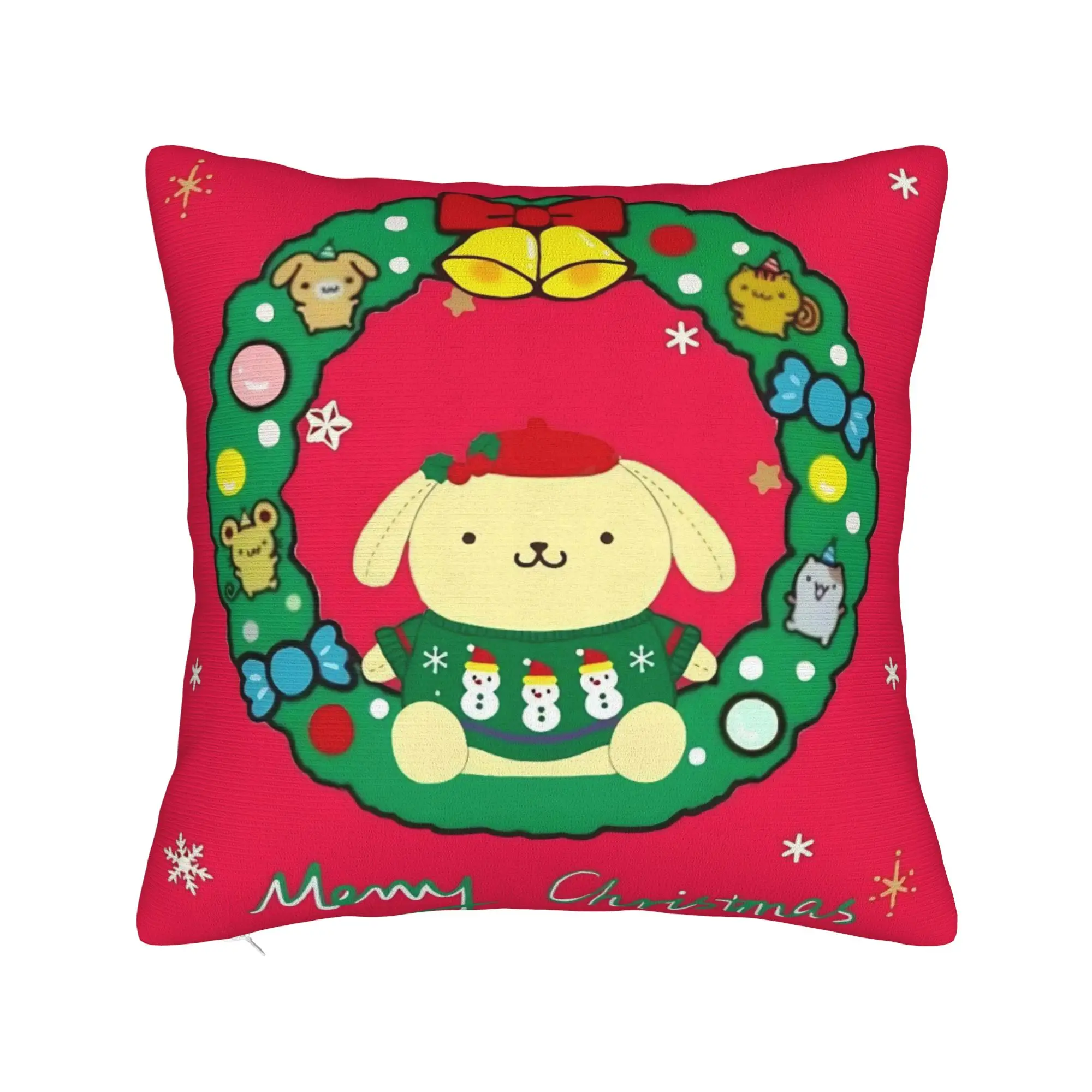Pompompurins Merry Christmas Holiday Pillowcase Printed Polyester Cushion Cover Decoration  Pillow Case Cover Home Square 18''