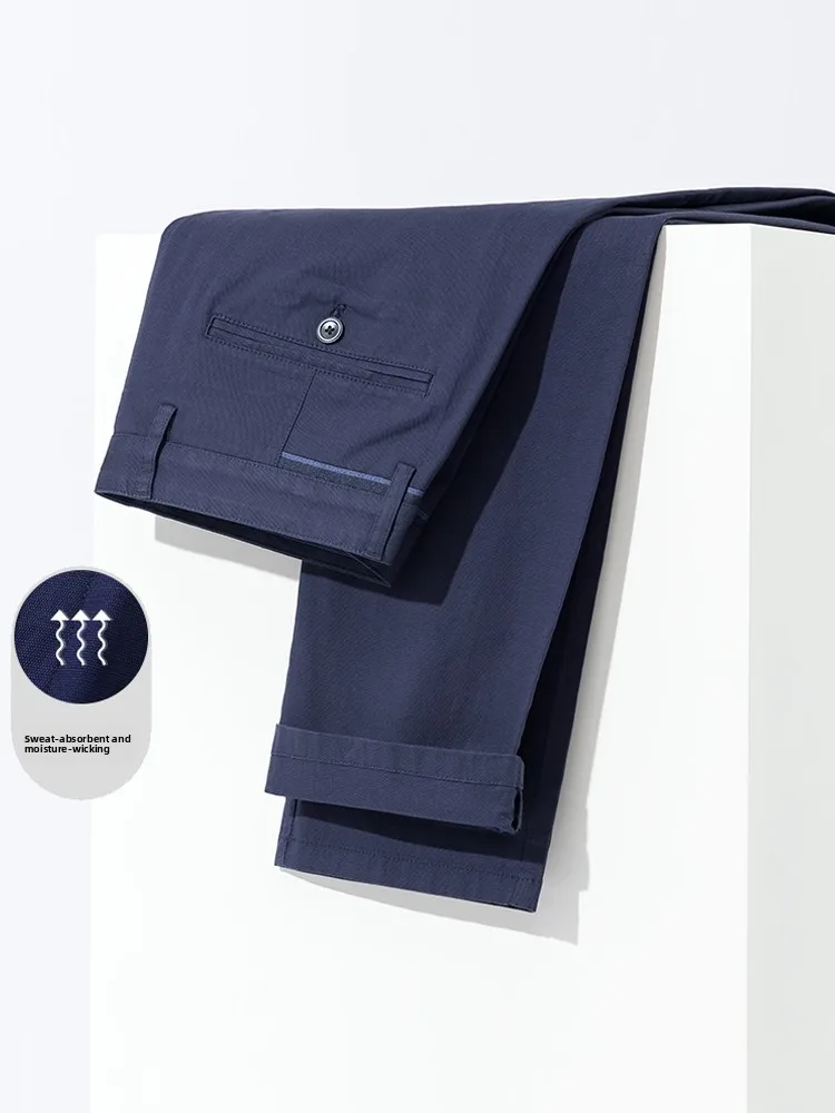 

Busin Casual mid Waist Men's Pants Elastic Pure Color Versatile Comfortable Cotton Workwear Trousers for Commuting