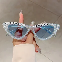 KAMMPT Cat Eye Design Gift Shades Shiny Pearl Decor Pink Present Glasses for Women's Birthday Party Favor Ladies Props Frame