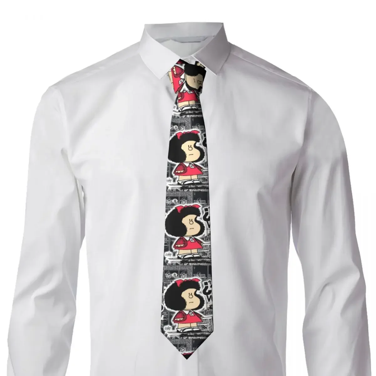 Custom Vintage Quino Comic Mafalda Tie Men Classic Silk Cartoon Mang Necktie for Office