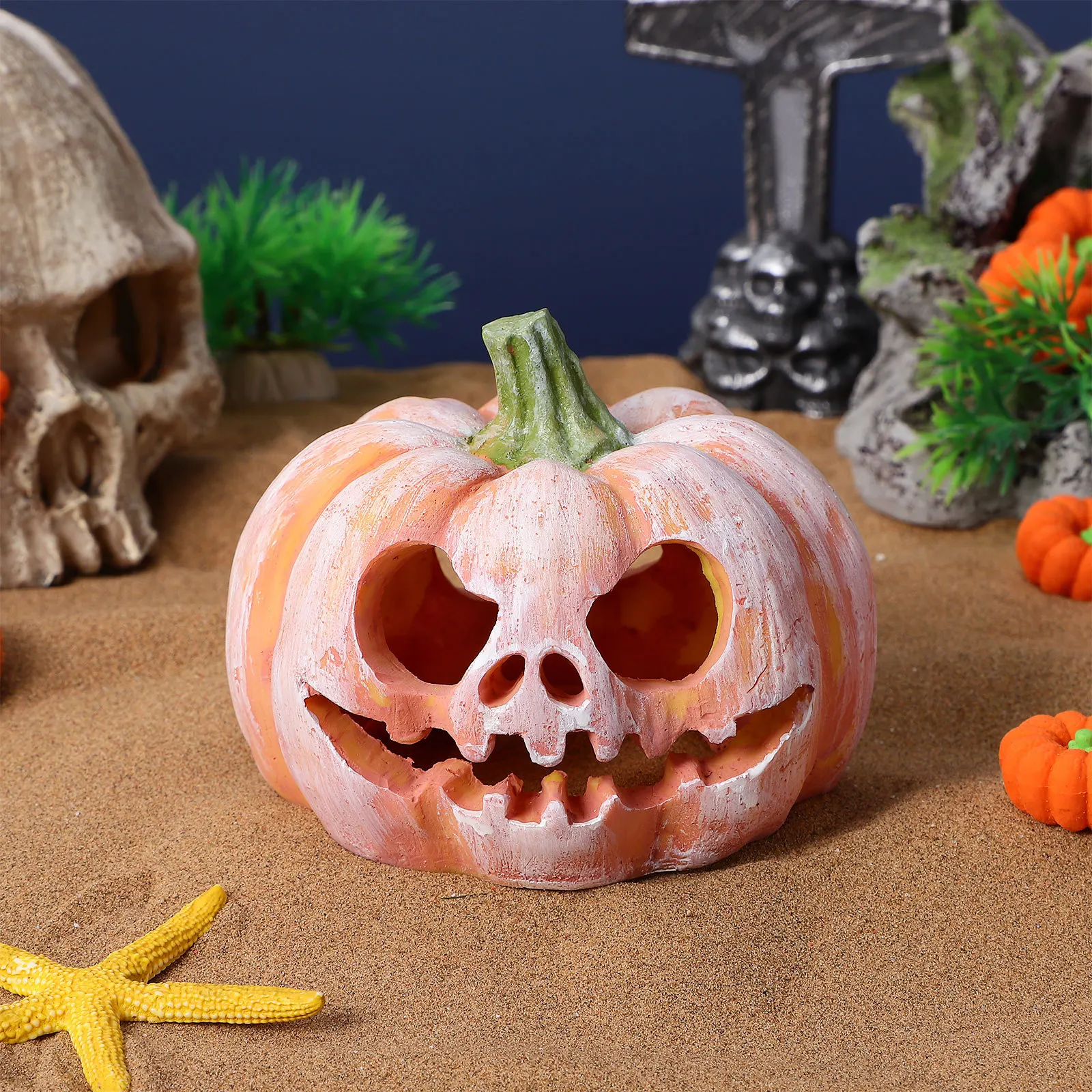 مخبأ أسماك اليقطين للهالوين مصنوع من الراتنج لحوض السمك على شكل كهف مأوى خزان ديكور صغير الحجم مناسب لمعظم الدبابات