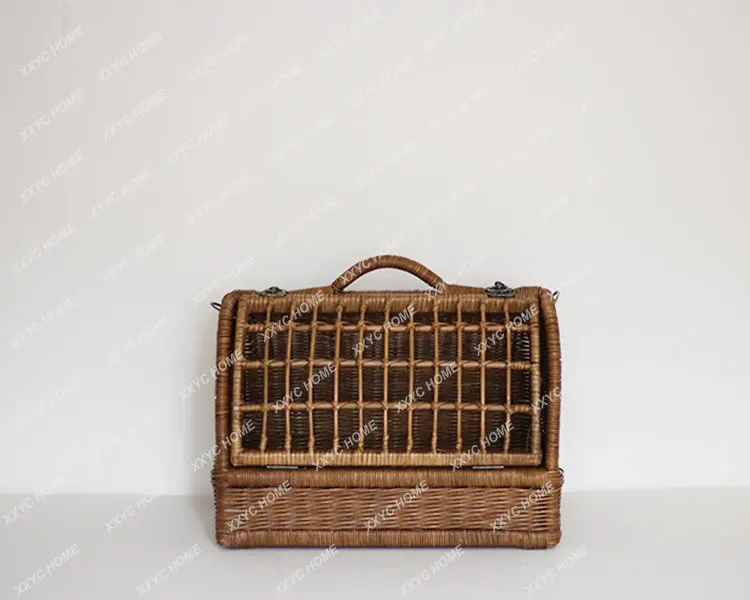 Handmade Real Rattan Cat Four Seasons Universal Outing Cat Bag Pet Breathable Cabas Summer Cool