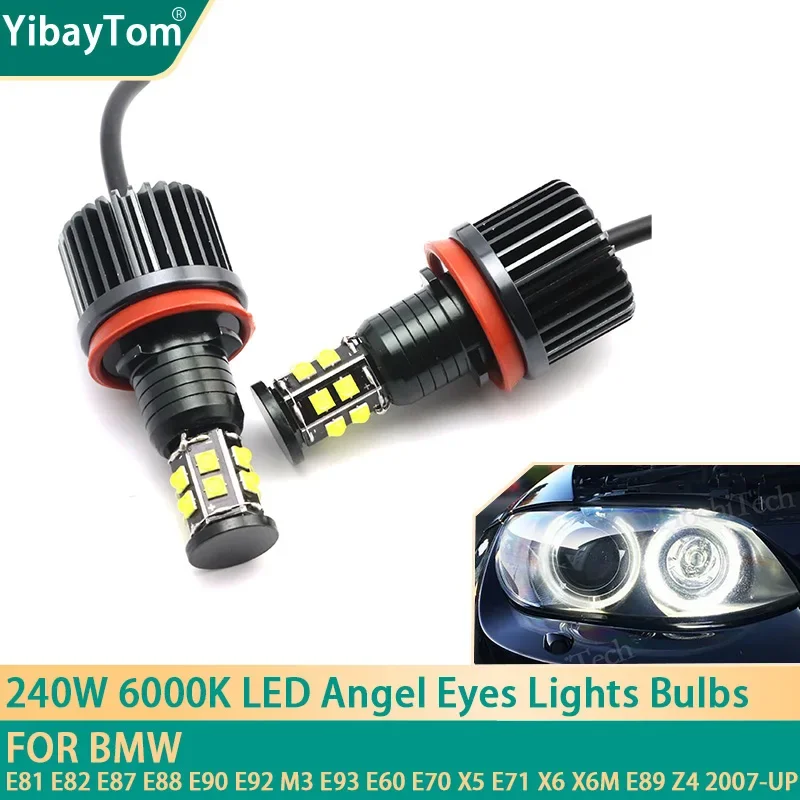For BMW E81 E82 E87 E88 E90 E92 M3 E93 E60 E70 X5 E71 X6 X6M E89 Z4 2007-UP 2x 240W 6000K Lamp LED Angel Eyes Marker Light Bulbs
