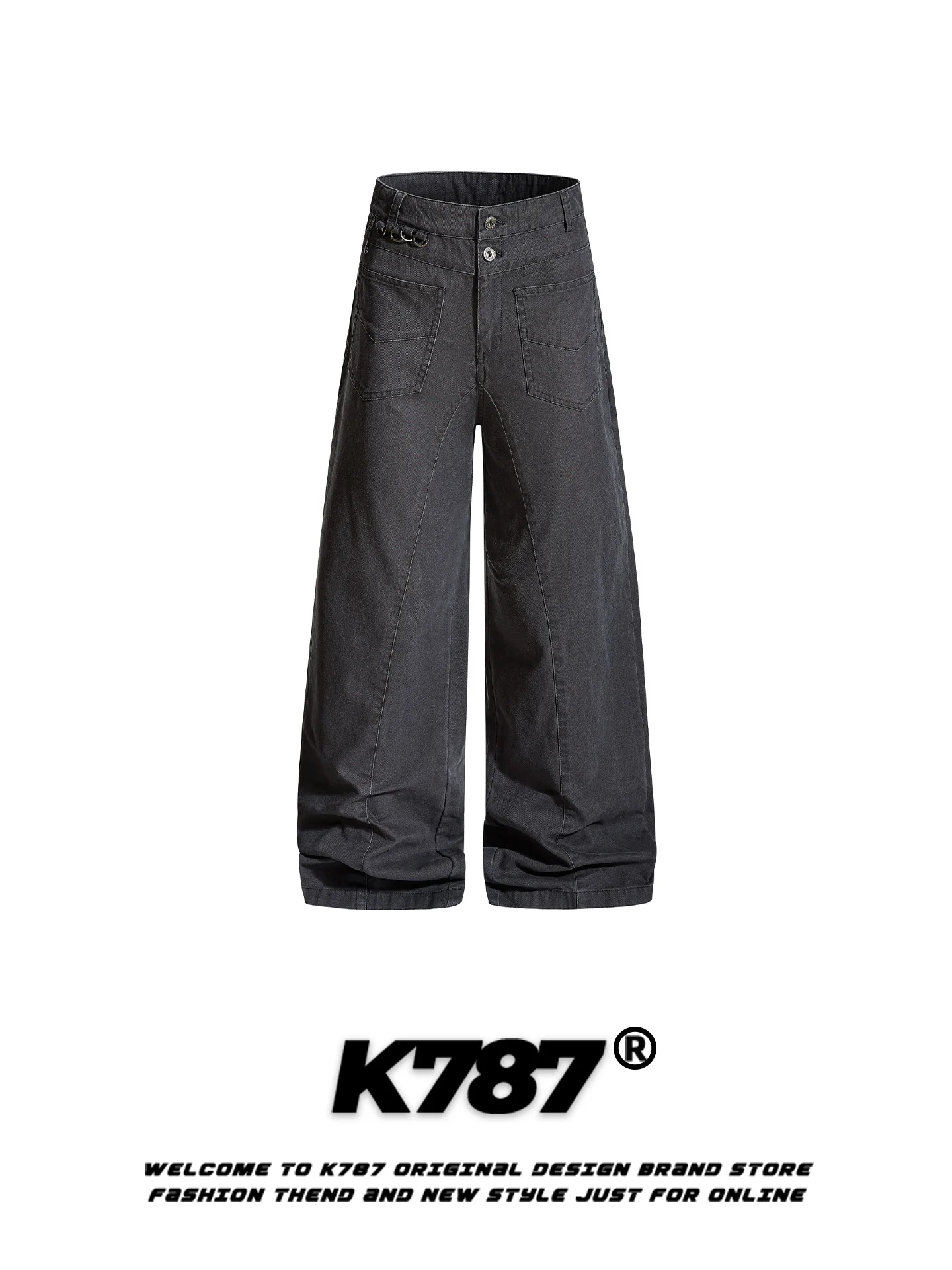 

K787 American Retro Cleanfit Deconstructed Knife Pants Men Women Loose Casual High Waist Trendy Wide Leg Floor Length Trousers