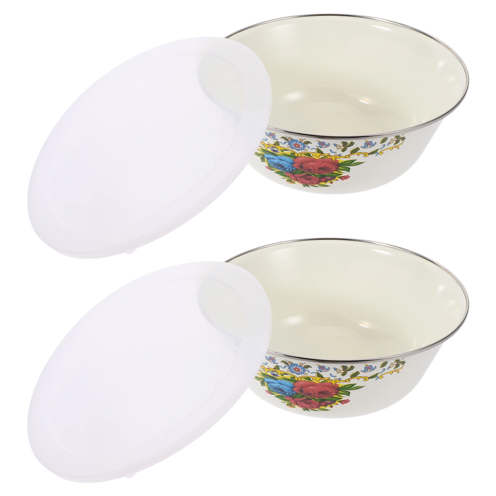 

2pcs Enamel Noodle Vintage Soup Food Storage Steady Retro Household Kitchen Basin Salad Mixing Lard Basin