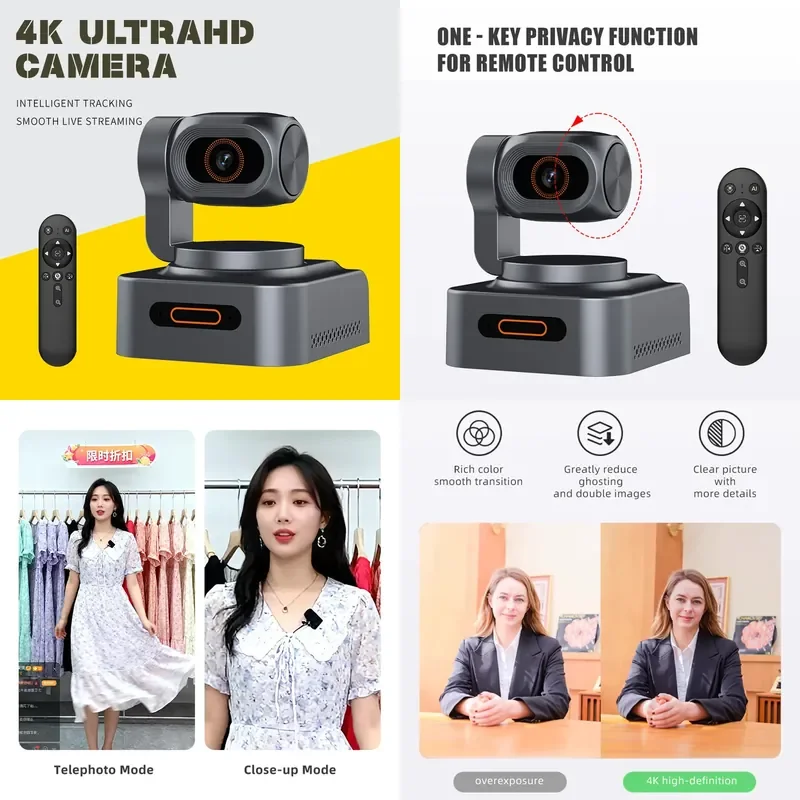 for 48MP PTZ Dual Axis Tracking Live Camera 4K Beauty Computer Video Conference Online Class AI Remote Control