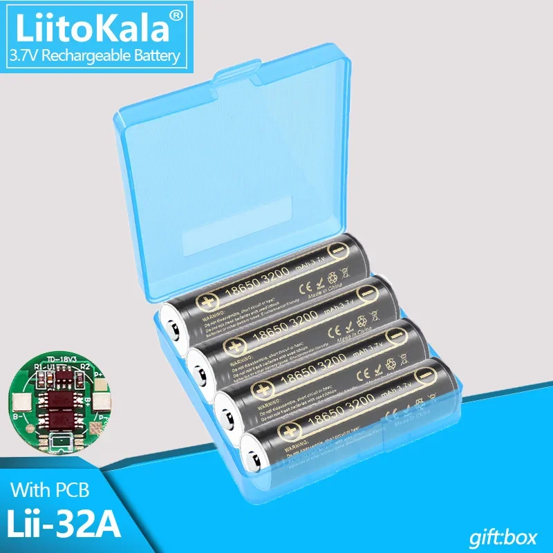 

1-20PCS LiitoKala Lii-32A with PCB 100% Original 3.7v 3200mah 18650 Lithium Rechargeable Battery For Flashlight batteries+box