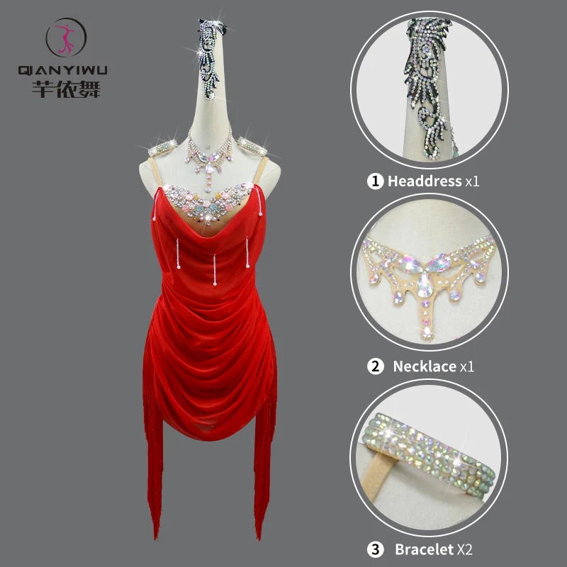 

Latin Dance Costume Girls Dancewear Dress Women Competition Suit Stage Fringe Skirt Party Prom 2025 Adult Outfit Evening Clothes