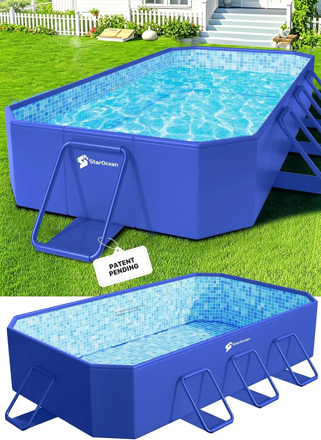 

Складной бассейн для взрослых, большой, ненадувной, с жестким пластиковым корпусом, складной бассейн для заднего двора 90"x50"x20", темно-синий