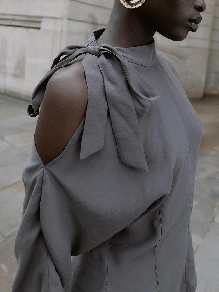 شتاء جديد 2025 ملابس نسائية بسيطة متعددة الاستخدامات للتخسيس irt oulder شق عقدة علوية Ele Faionable للسيدات #2