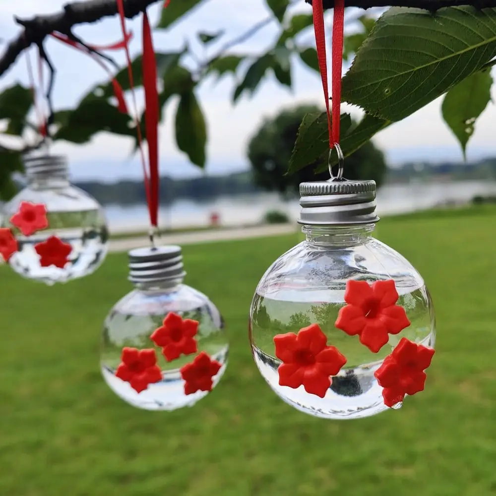PET Hummingbird Feeder Spherical / Heart Shape 3 Ports Birds Water Dispenser Leak Proof Transparent Visible Bird Water Fountain