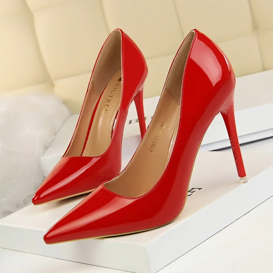 BIGTREE Patent Leather Woman Pumps High Heels Stiletto Heels 10.5 Cm Red Wedding Shoes Bridal Shoes Women Heels 2021