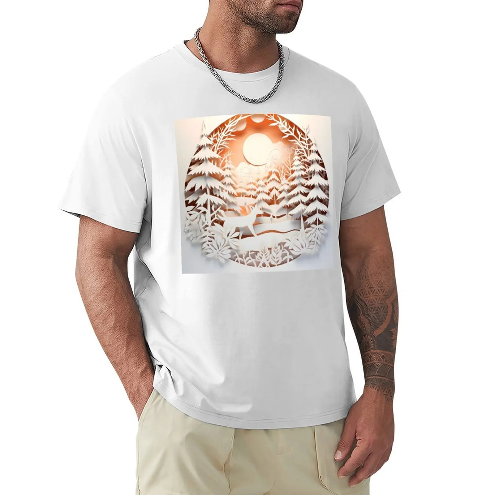 

ornate decorative papercut winter scene T-Shirt customs funnys quick-drying t shirts for men cotton