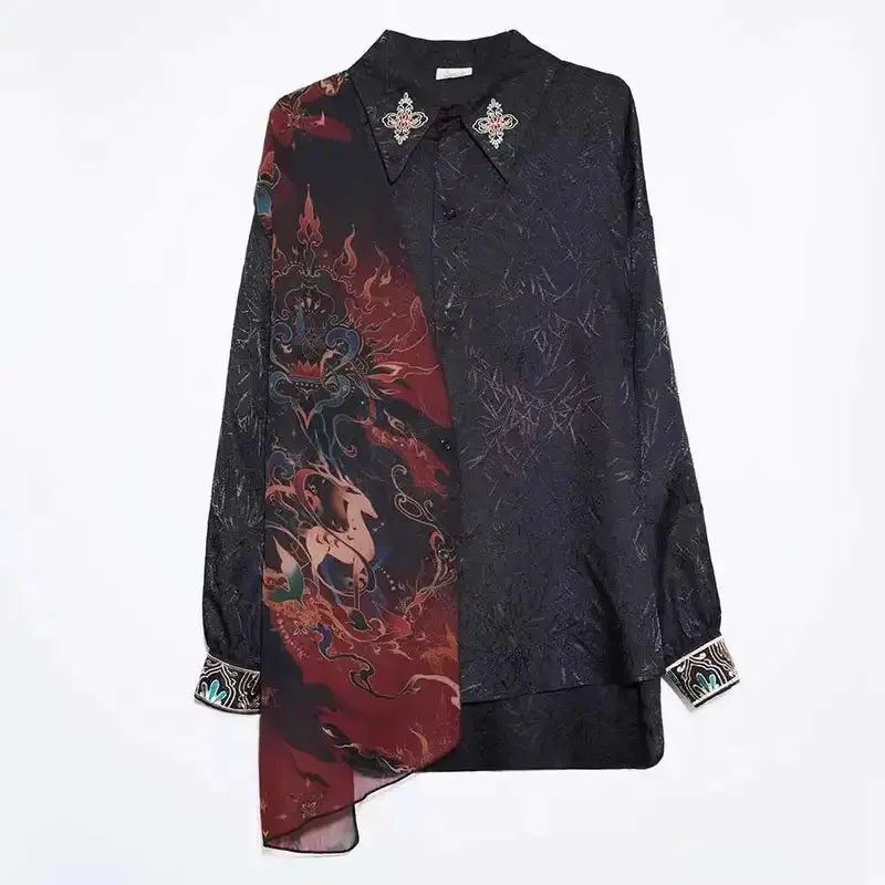 النمط الصيني الجديد تحسين Guofeng قميص الصين شيك Wuxia نمط واسعة الساق التنانير والسراويل هان عناصر قميص زي القديمة