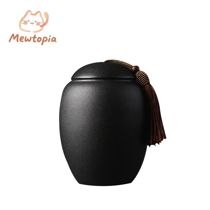 Black Ceramic Pet Urn Fine Frosted Black Appearance Family Pet Ashes Placement Memorial Jar Rabbit Cat Dog Ashes Coffin
