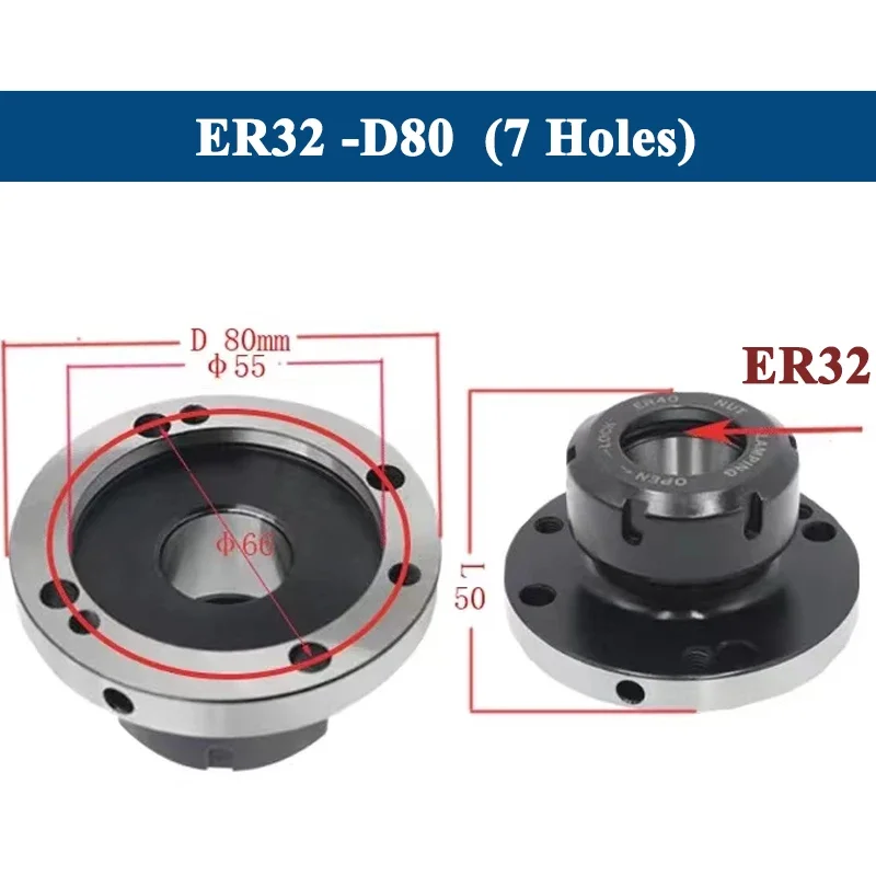 ER32 80mm 100mm lathe chuck ER32 100mm 80mm Mini spindle Flange Four Axis cartridge Collet Fixture For CNC tools accessories